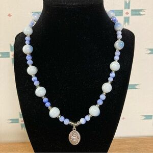 $1 Handmade Blue & White Bead with "Laugh Often" Pendant (Bundle Only)